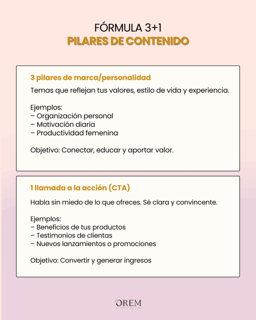 fórmula de 3 pilares  para crear contenido para redes sociales