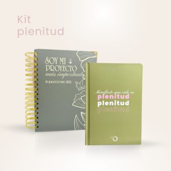 Kit Plenitud 2026 con agenda espiral verde y libreta para notas Plenitud color verde, ideal para organización y journaling.