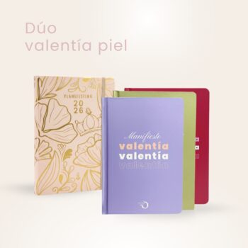 Kit Valentía Piel 2026 con agenda de piel con diseño floral en tono piel y libreta para notas